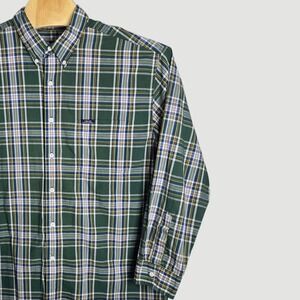 CHAPS Ralph Lauren Mens Plaid Button Down Shirt Long Sleeve Green Blue Yellow XL